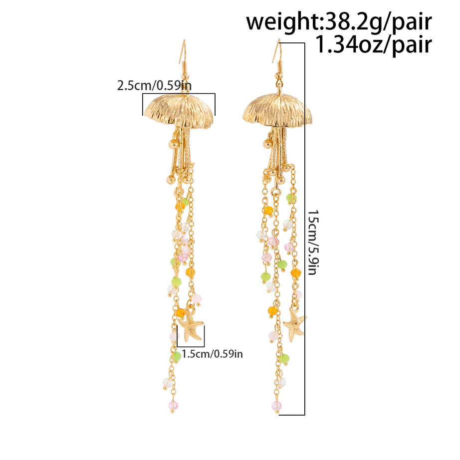 Starfish Jellyfish Pearl Crystal Tassel Earrings Jewelry