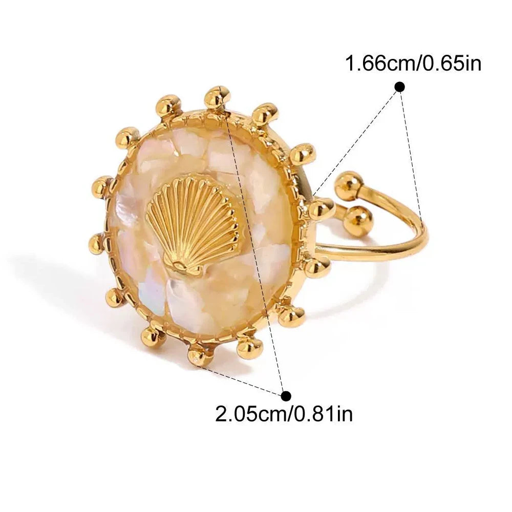 Boho Gold Plated Natural Shell Ring for Women Gold Plated Stainless Steel Adjustable Seashell Charm Retro Jewelry Gift