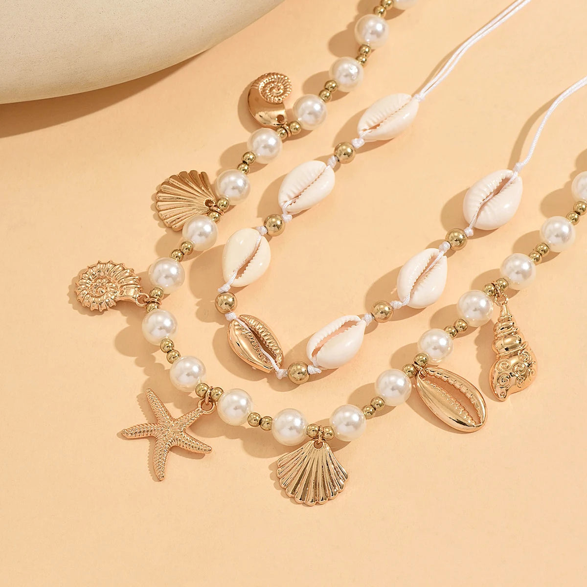Baroque Imitation Pearl Choker Necklace Starfish Shell Pendant Boho Adjustable Summer Beach Jewelry for Women