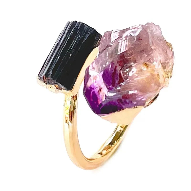 Irregular Natural Geode Stone Rings Agate Slices Wide Open Ring for Women Men Boho Resizable Finger Jewelry