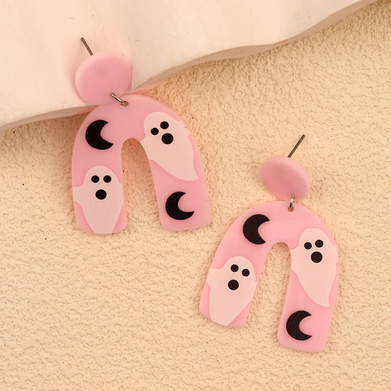 Halloween Dangle Earring With Cartoon Ghost Skeleton Coffin Clown Design Adorable Halloween Women Gift - Charlie Dolly