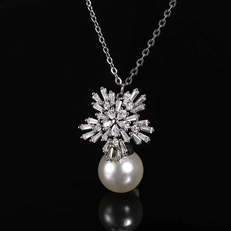 Imitation Pearl Earrings Women Fashion Snowflake Crystal Earrings Charm Zircon Jewelry Cute Earrings Best Choice for Couple Gift - Charlie Dolly