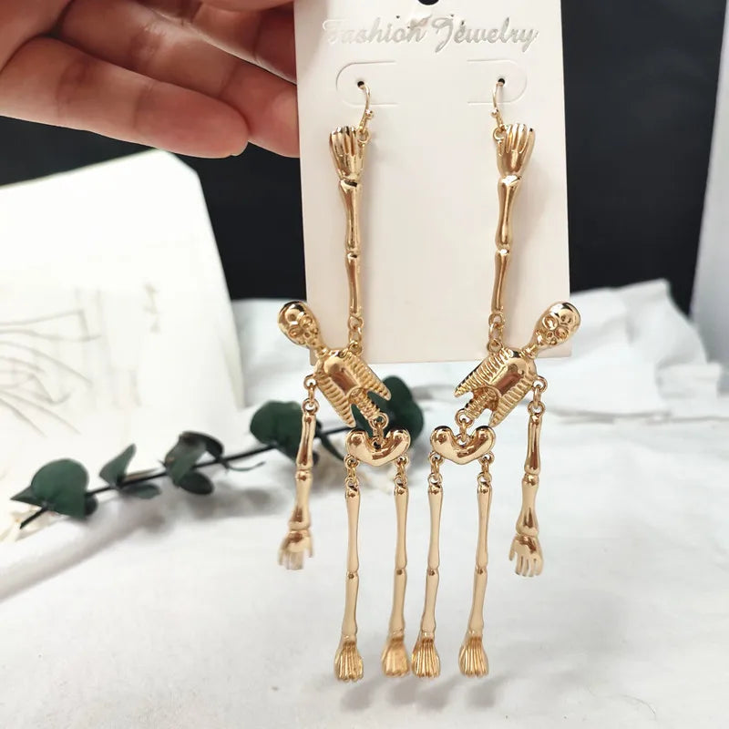 Creative Halloween Skull Dangle Stud Earrings for Women Gothic All Saints' Day Jewelry Metal Drop Statement Pierced Ear Gifts - Charlie Dolly