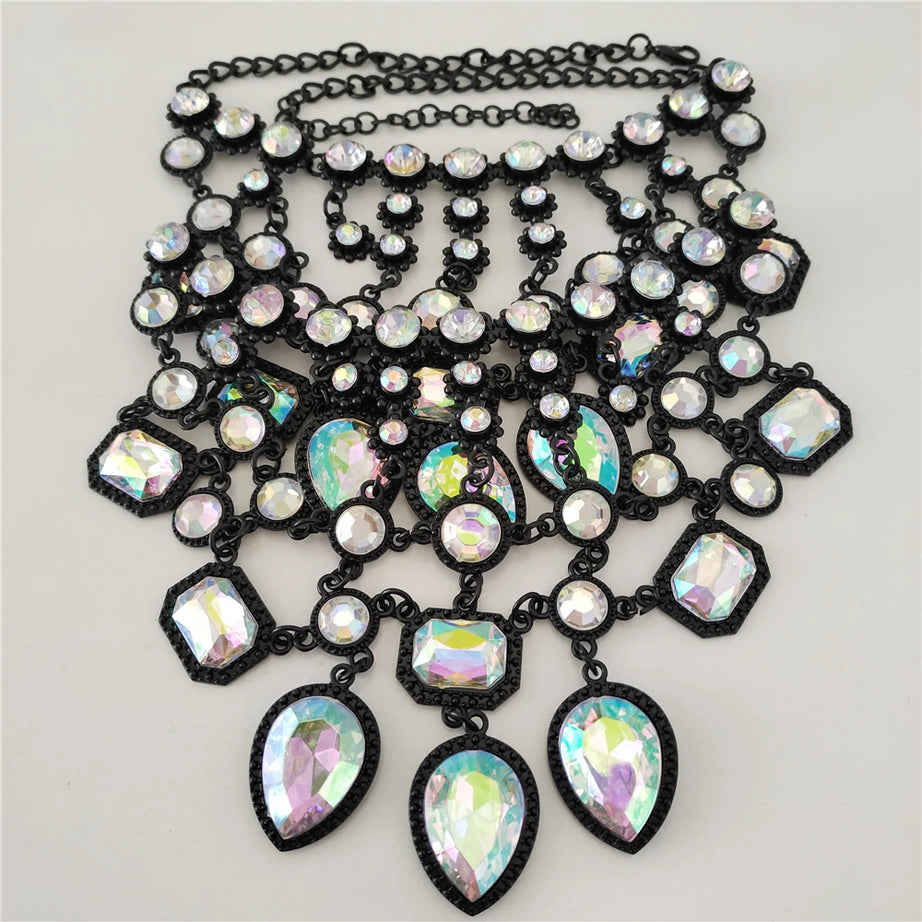 Crystal Water Drop Collar Necklace Earring Set Jewelry