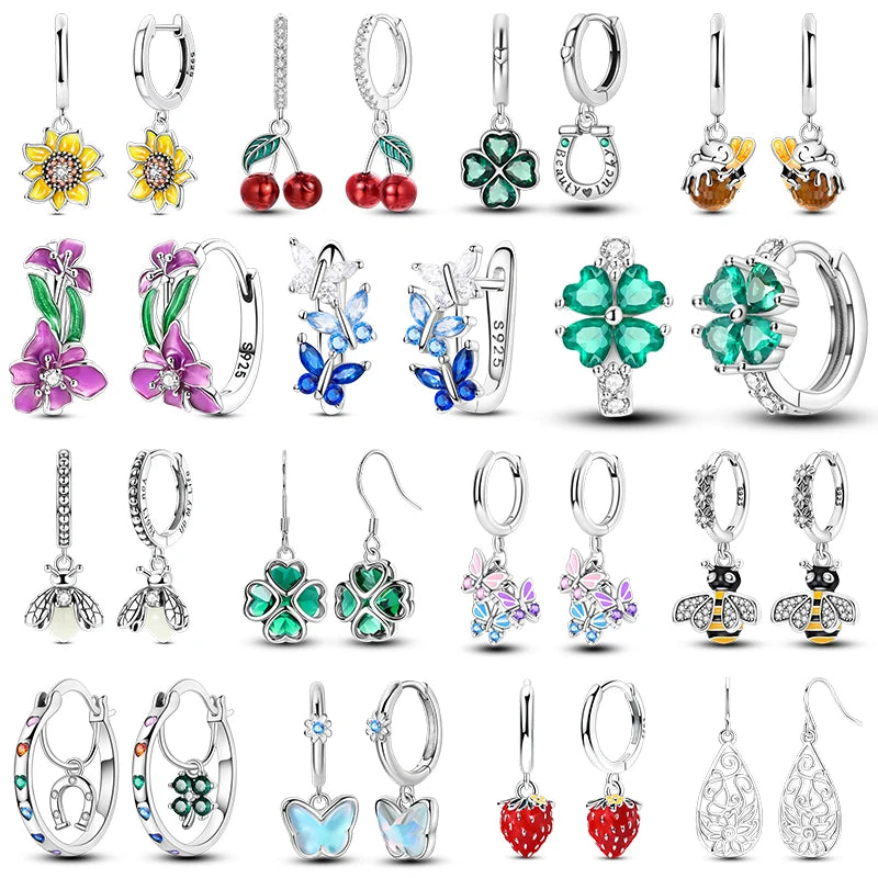 925 Sterling Silver Four Leaf Clover Butterfly Hoop Earrings for Women Boho Luxury Versatile Dangle Drop Party Jewelry