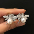 Korean Hollow Wreath Flower Earrings For Women Crystal Zircon Sweet Bee Butterfly Stud Earring Girl Wedding Party Jewelry - Charlie Dolly