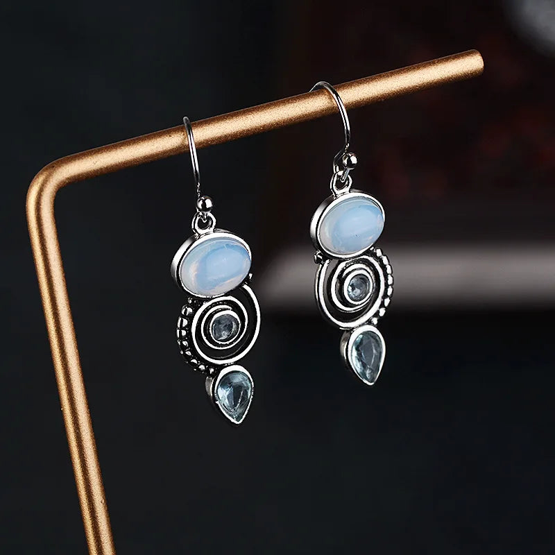 Gorgeous Silver Color Water Drop Earrings Inlaid Natural Stone Dangle Earrings for Women Bridal Engagement Wedding Jewelry Gifts