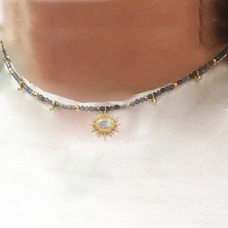 Exquisite Gold-color Eye Pendant Necklace Trend Beaded Streetwear Jewelry New Year Gifts For Women Multiple Color Options Choker - Charlie Dolly