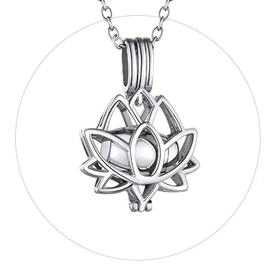 U7 Lotus Necklace Cremation Jewelry for Ashes of Love One 316L Stainless Steel Hollow Out Lotus Flower Urn Pendant 20" O-chain