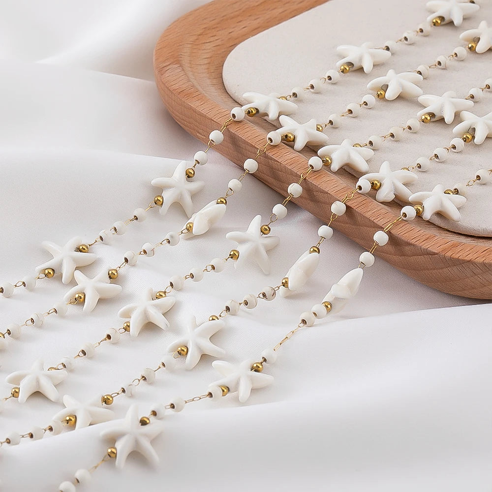 1Metre Stainless Steels White Natural Stone Starfish Beaded Chain Boho Bracelet Neckalce Beach Holiday Jewelry Making Components