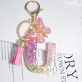 Cute Resin A-Z Initials Letter Keychain Pink Sparkle Butterfly Tassel Pendant Keyring for Women Girl Purse Handbags Jewelry Gift - Charlie Dolly