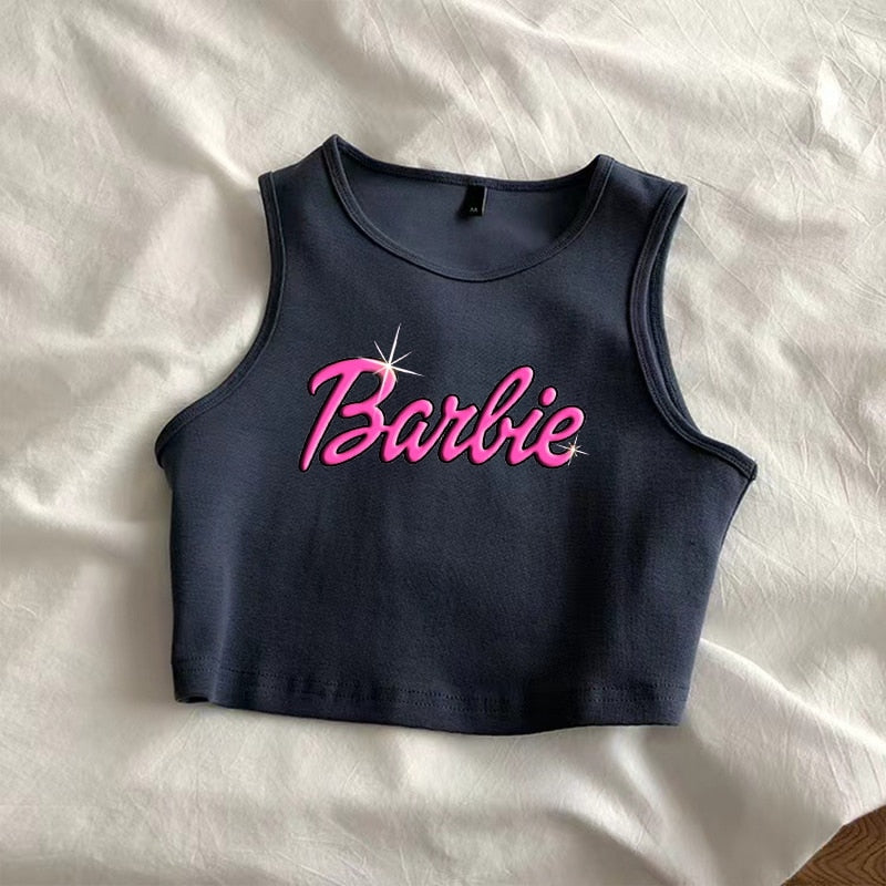 Sexy Barbie Ladies Sleeveless Crop Top Kawaii Cartoon Casual Girls Camisole T-Shirts Vest Y2K Fashion Women Slim Short Tank Tops - Charlie Dolly