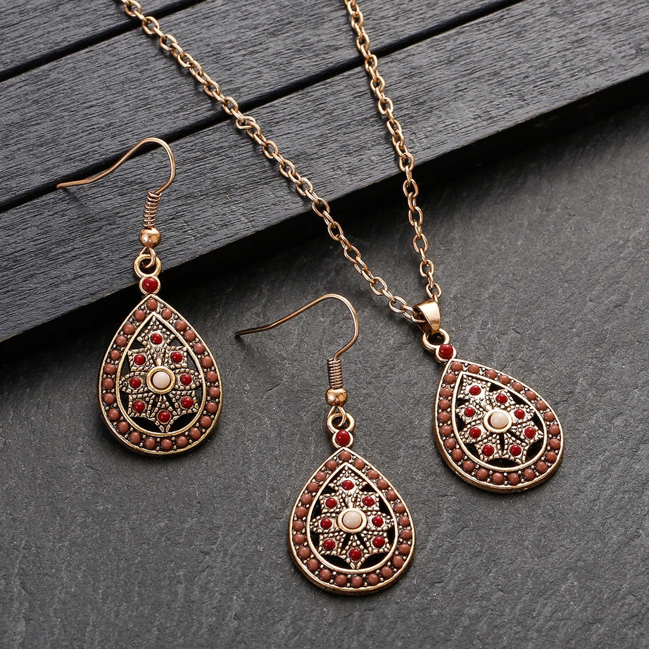 Colorful Bead Flower Necklace Earring Set Jewelry