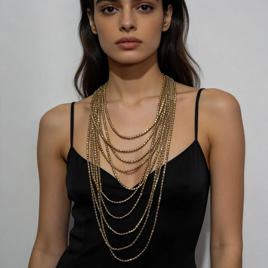 Resin Bead Multilayer Long Statement Necklace Jewelry