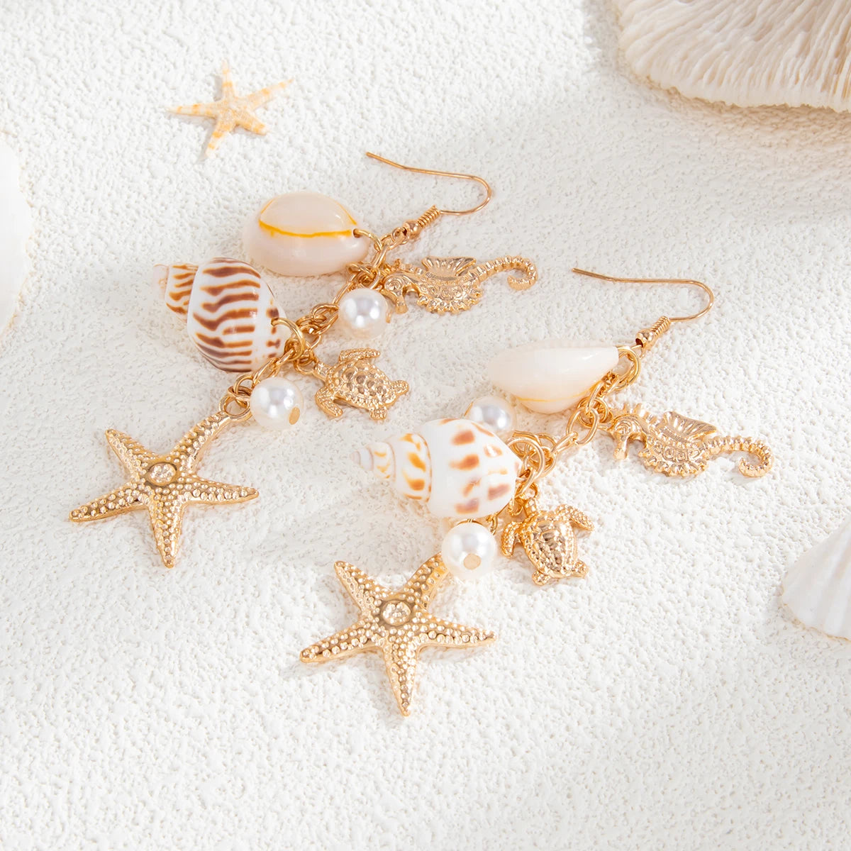 Ingemark Y2K Boho Starfish Scallop Long Tassels Drop Earrings for Women Summer Beach Piercing Hanging Earrings Wedding Jewelry