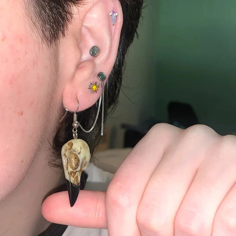 3D Raven Skull Earrings Resin Replica Crow Skull Earrings For Women Halloween Party Gifts Wiccan Gift - Charlie Dolly