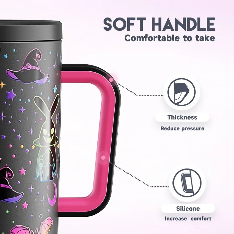 Meoky 40oz Tumbler Handle with Straw Cute Stopper Stainless Steel Insulation Coffee Cup Luminous Vacuum Car Mug Halloween Gifts - Charlie Dolly