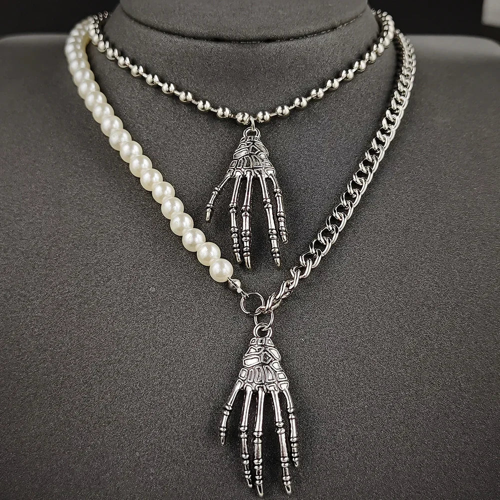 Moonso Punk Pearl Halloween Ghost Claw Simulated Pearl Necklace for Women Party Gift Free Shipping Items X7909 - Charlie Dolly