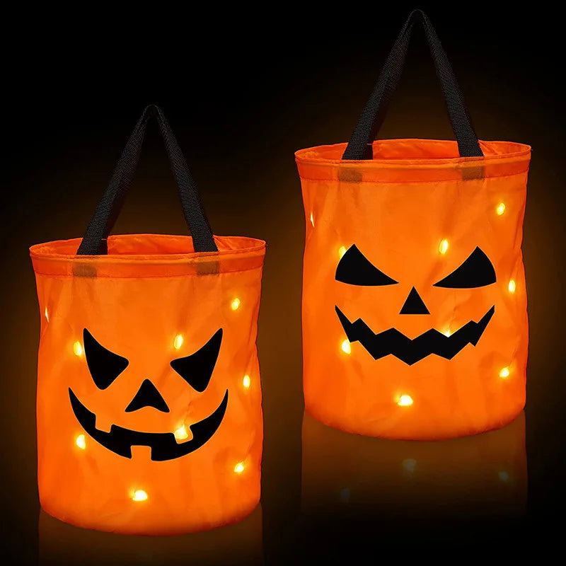 LED Light Halloween Trick or Treat Bucket Pumpkin Candy Bags Collapsible Halloween Basket for Thanksgiving Party Gift Basket - Charlie Dolly