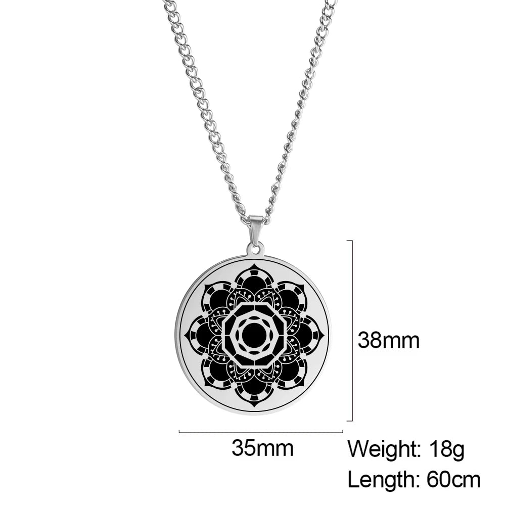 LIKGREAT Lotus Flower Chakra Mandala Pendant Necklace Stainless Steel Women Men Buddhism Hinduism Meditation Spiritual Jewelry