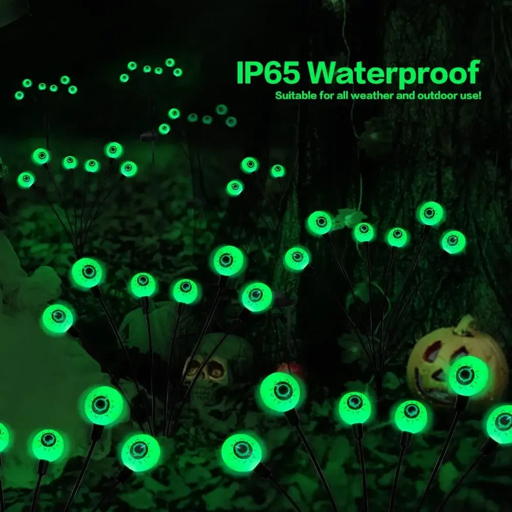 2024 Halloween Outdoor Solar Powered Scary Eyeball Lights Led Green Eyeball Blinking Firefly Lights Waterproof Solar Path Lights - Charlie Dolly