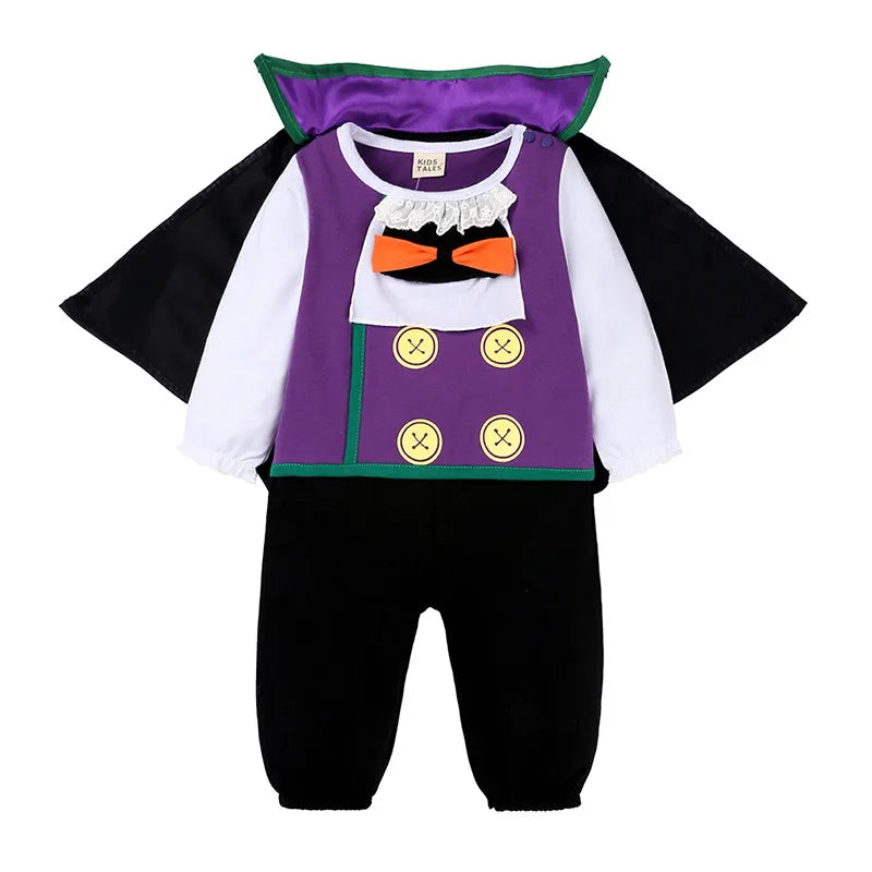 Purple Black Bat Vampire Costume for Baby Infant Boys Girls Romper Jumpsuit with Cape 6M 12M 24M Halloween Purim Fancy Dress - Charlie Dolly