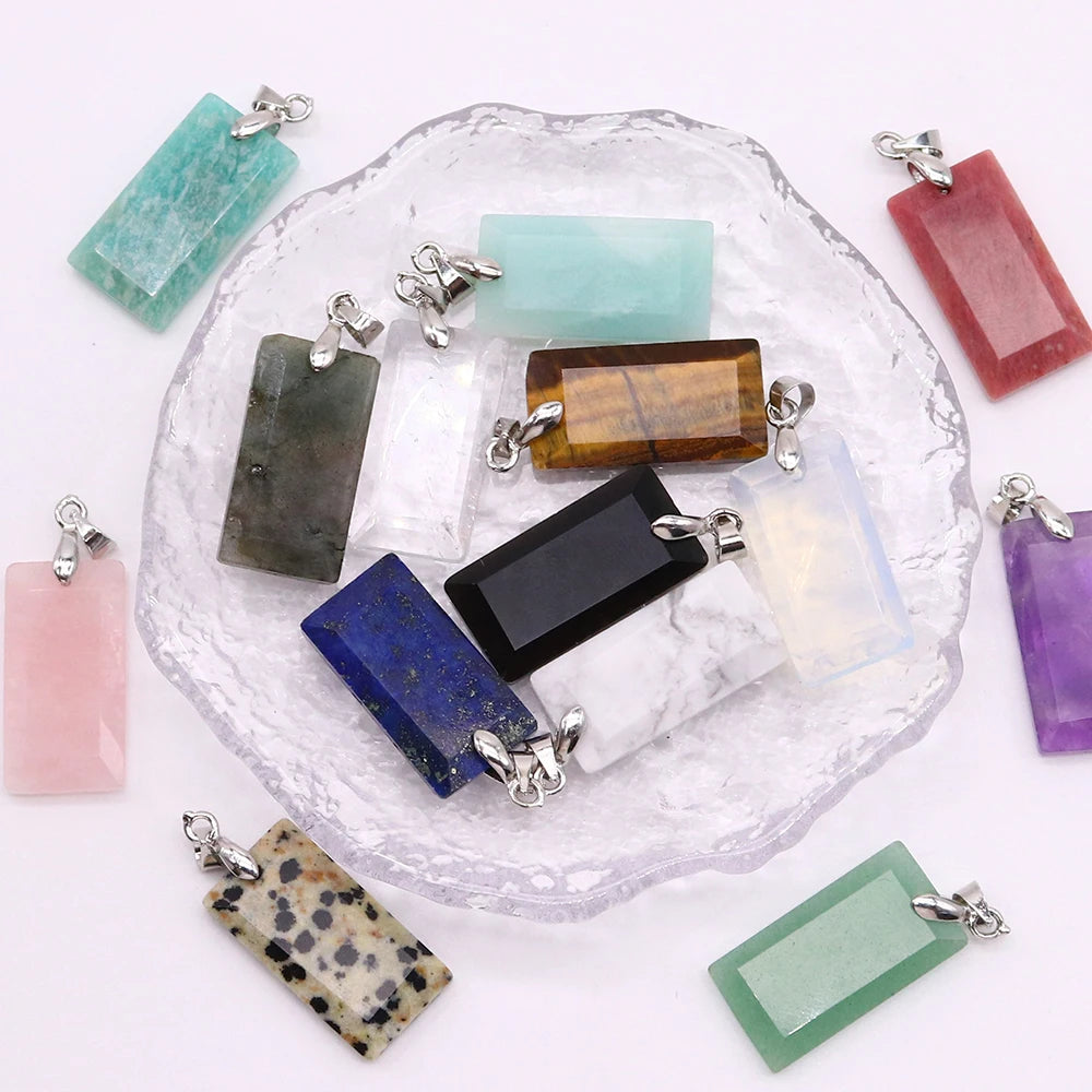 2pcs Quartz Crystal Rectangle Stone Pendants for Women DIY Necklace Natural Amethyst Lapis Lazuli Slice Pendant Earrings Jewelry