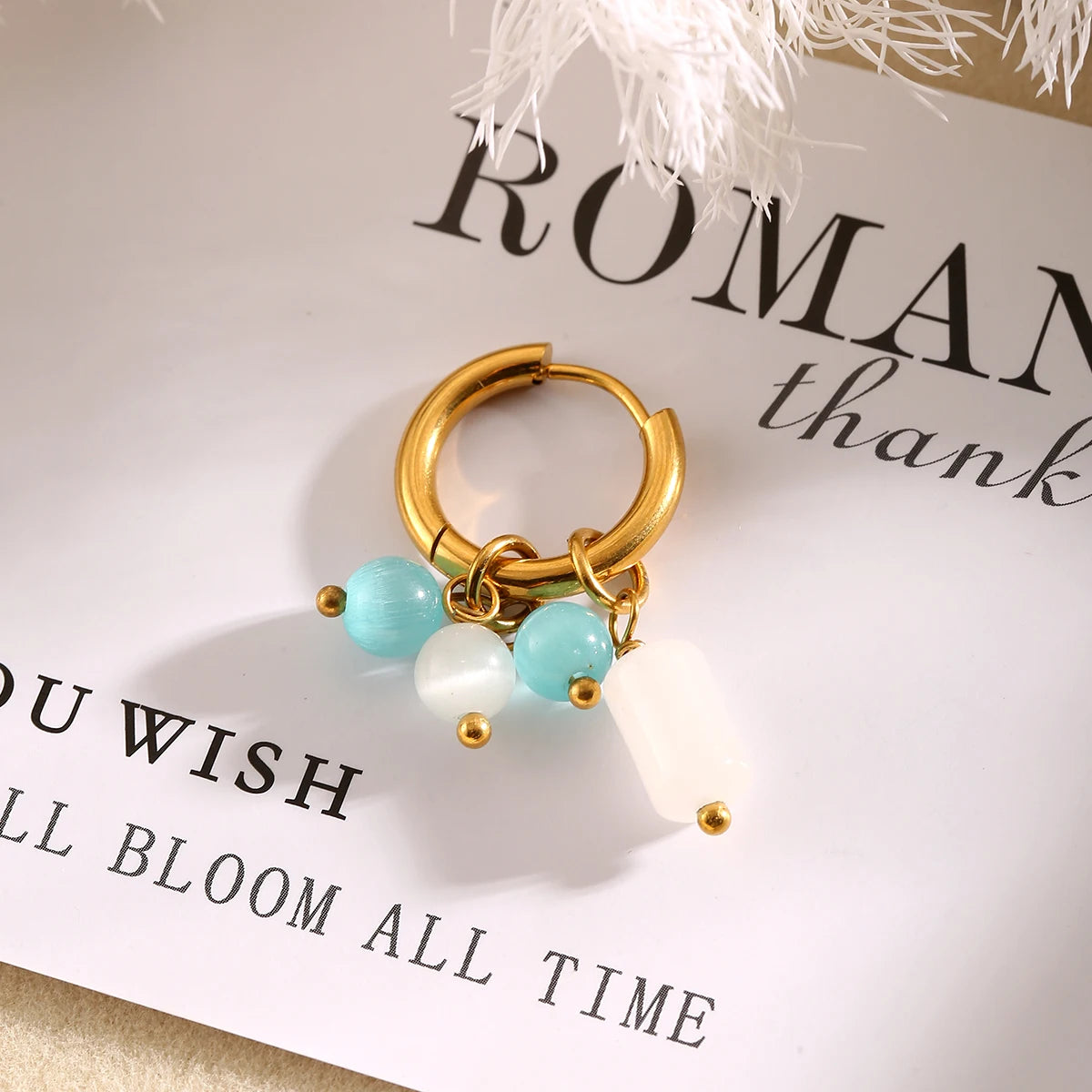 Jolivie Stainless Steel Natural Stone Earrings Women Bohemia Vintage Hoop Earrings for Women Ear Trendy Jewelry Gift