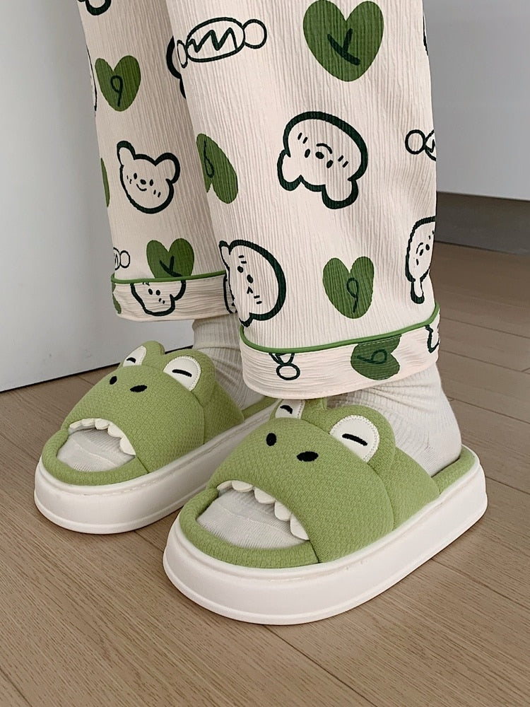 Four Seasons Universal Cute Crocodile Linen Slippers Women Spring Summer Couples Man Skid Resistant Dinosaur Animal Flip Flops - Charlie Dolly