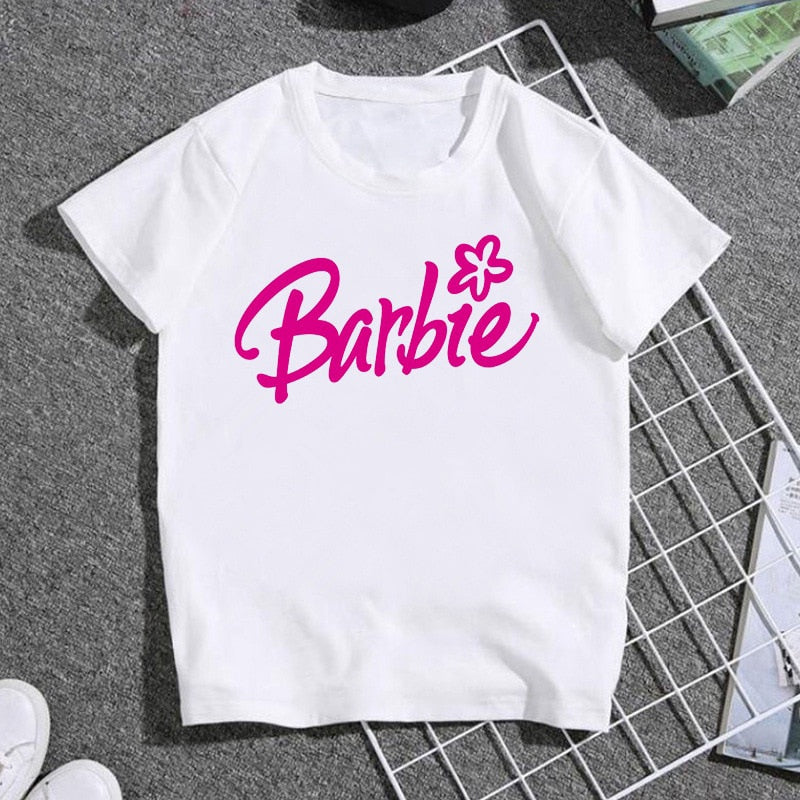 2023 Kawaii Barbie Children Short Sleeves Anime Cartoon Girls Boys Round Neck T-Shirt Soft All-Match Y2K Kids Clothes Streetwear - Charlie Dolly