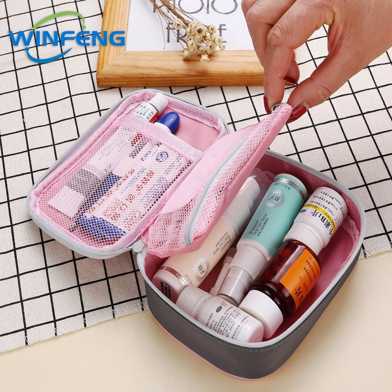 Mini Medical First Aid Bag Outdoor Travel Empty Storage Bag Medicine Organizer Survival Emergency Kits Pink Gray for Camping