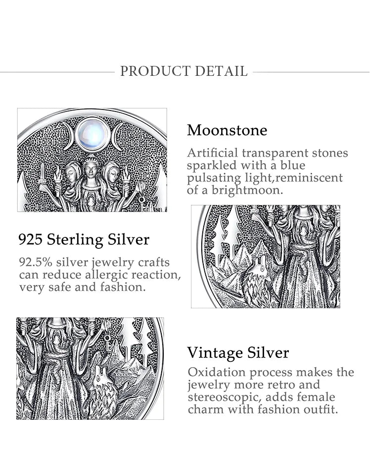Eudora 925 Sterling Silver Hecate Dog Necklace Triple Moon Goddess Amulet Pendant Moonstone Triple Goddess Jewelry Women Gift