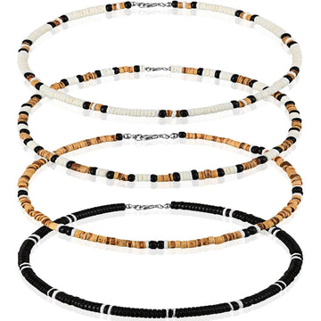4 Pcs Puka Shell Necklace for Men Surfer Necklace Choker Beach Puka Choker Seashell Necklaces with Clam Chip Beads Xmas Gift