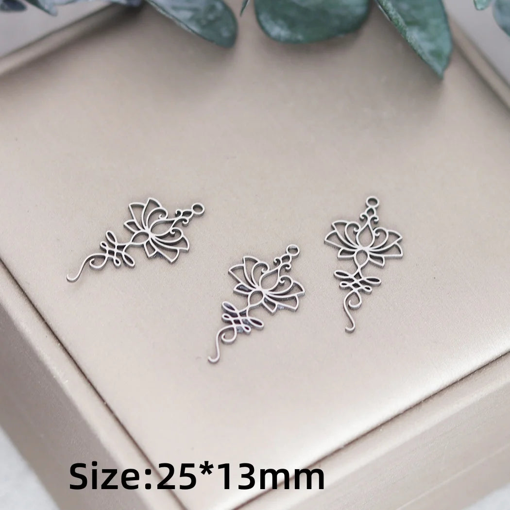 3pcs Exquisite Yogo Lotus Flower Line DIY Earrings Stainless Steel Pendant Charms for Jewelry Making Necklace Women Accessories
