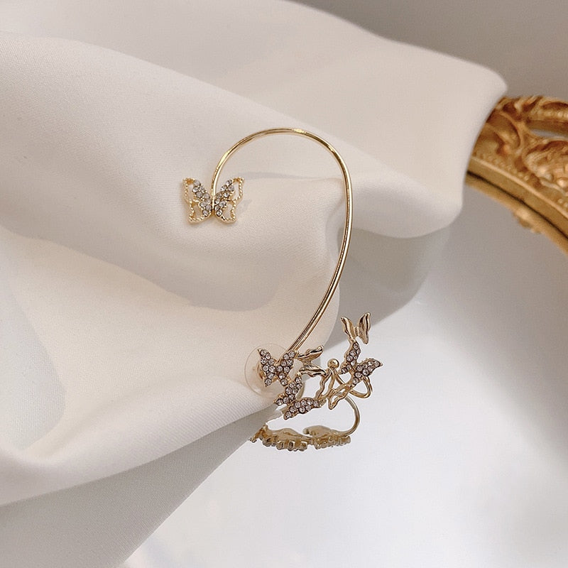 Shining Zircon Butterfly Ear Cuff Earrings for Women Girls Fashion 1pc Non Piercing Ear Clip Ear-hook Party Wedding Jewelry Gift - Charlie Dolly
