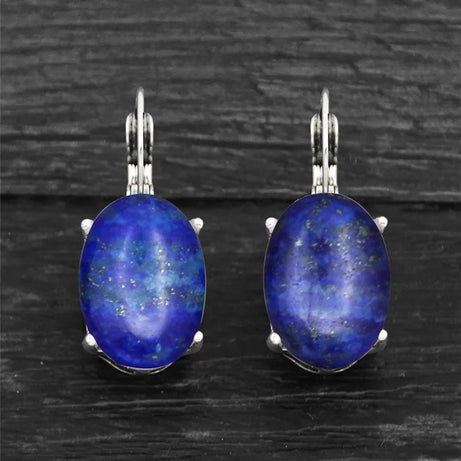 Vintage Natural Lapis Lazuli Tiger Eye Claw Cuff Earrings For Women Antique Silver Plated Natural Stone Unakite Fashion Earring - Charlie Dolly
