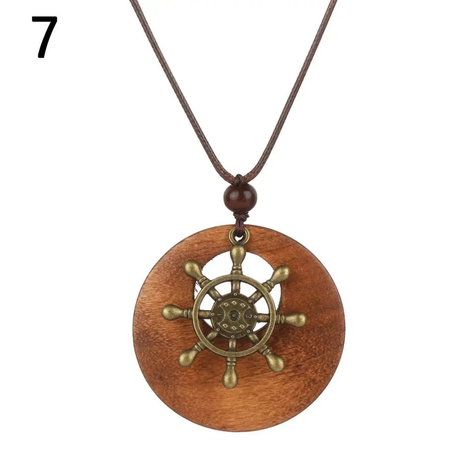 Nepal Wood Bead Tassel Sweater Chain Necklace Jewelry