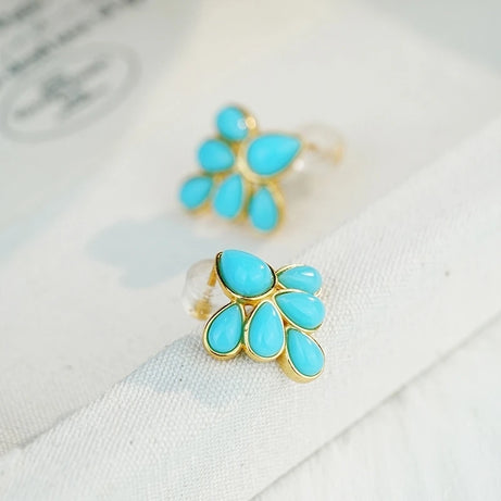 GEEZENCA 925 Silver Lapis Lazuli Turquoise Leaf Stud Earrings Women Gold Plated Trendy Dainty Lightweight Statement Earring Gift - Charlie Dolly