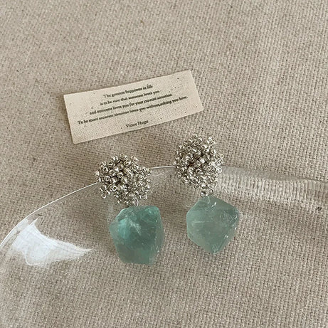 Green Natural Stone Beaded Dangle Boho Earrings Jewelry