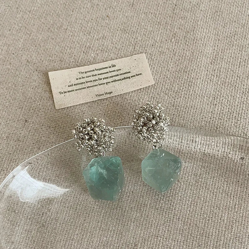 Minar Handmade Irregular Green Natural Stone Metal Beads Strand Hanging Dangle Earrings for Women Mujer Party Holiday Jewelry