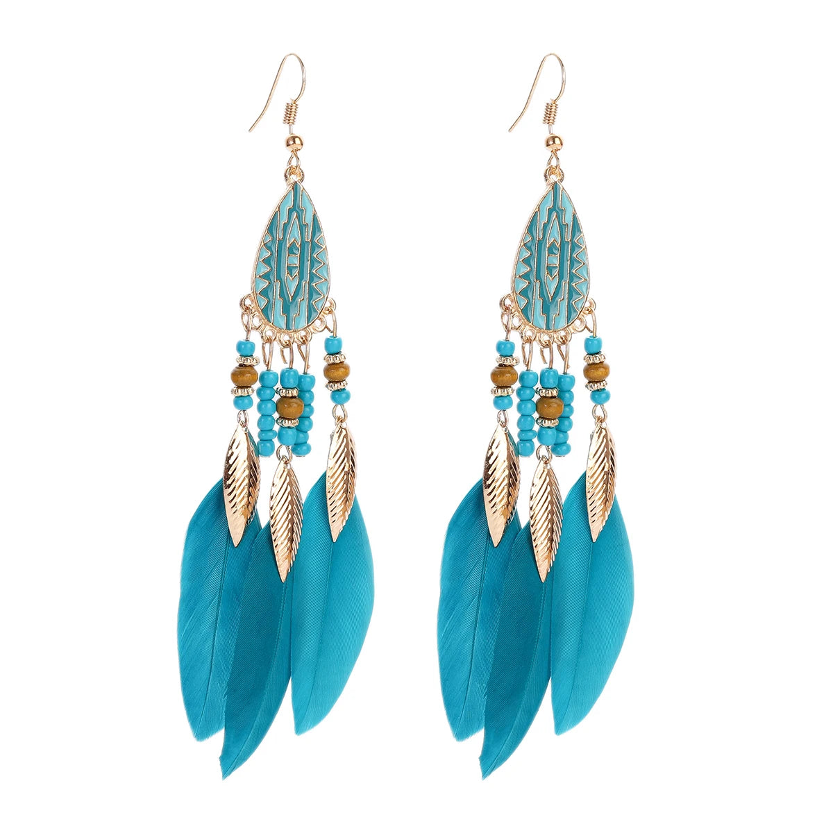 Round Retro Women's Dream Catcher Handmade Long Tassel Feather Earrings Female Leaves Pendant Earring Kolczyki Boho Jewelry