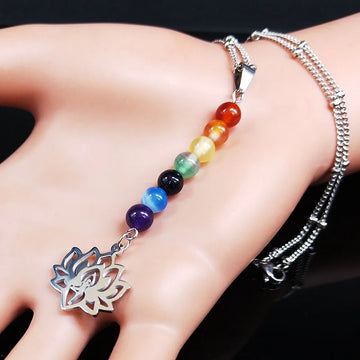 7 Chakra Lotus Flower of Life Stainless Steel Necklace Yoga Reiki Healing Spiritual Chain Necklace Jewelry collares N1955-2S02