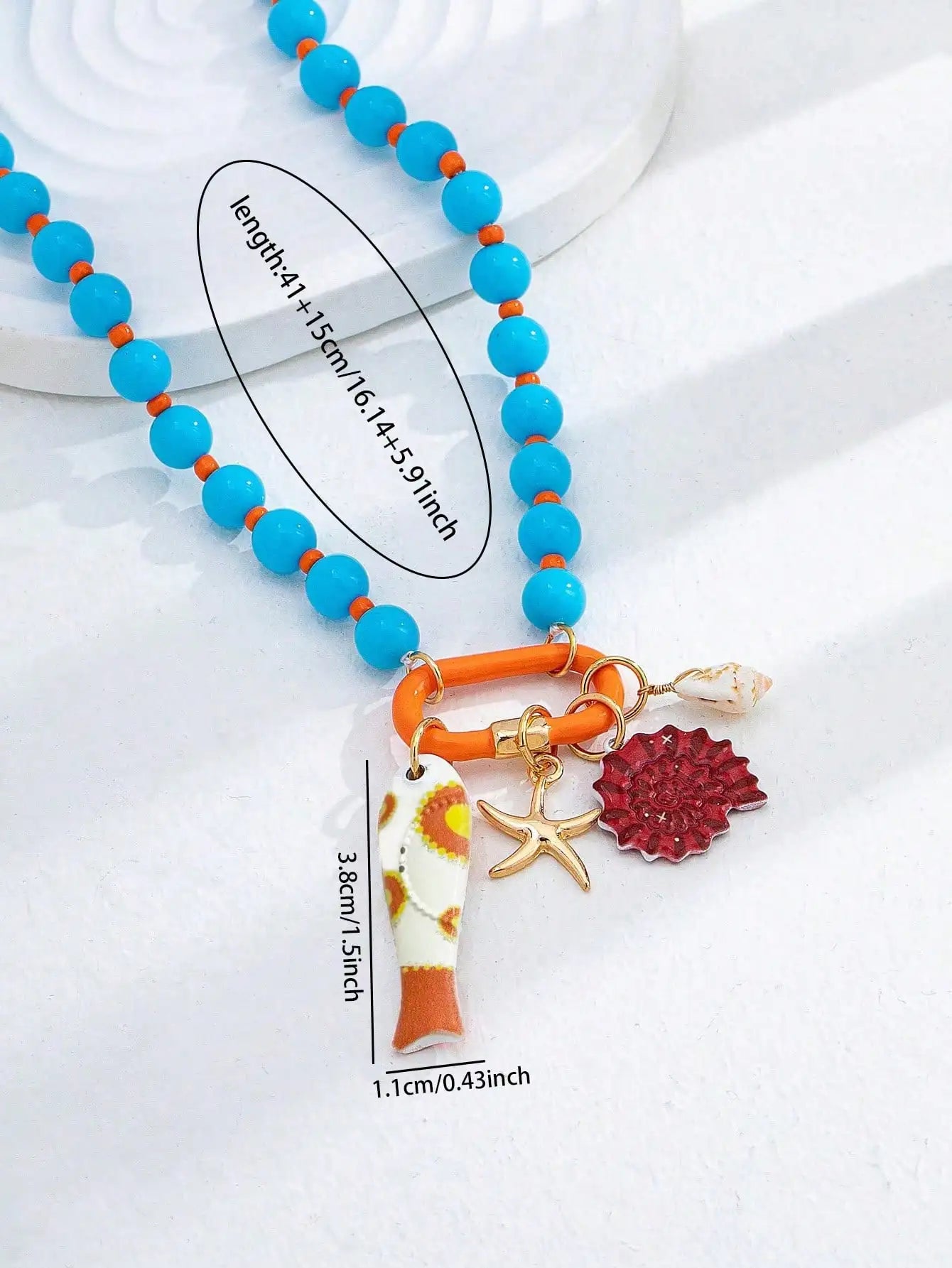 Fish Starfish Charm Resin Bead Layered Necklace Jewelry
