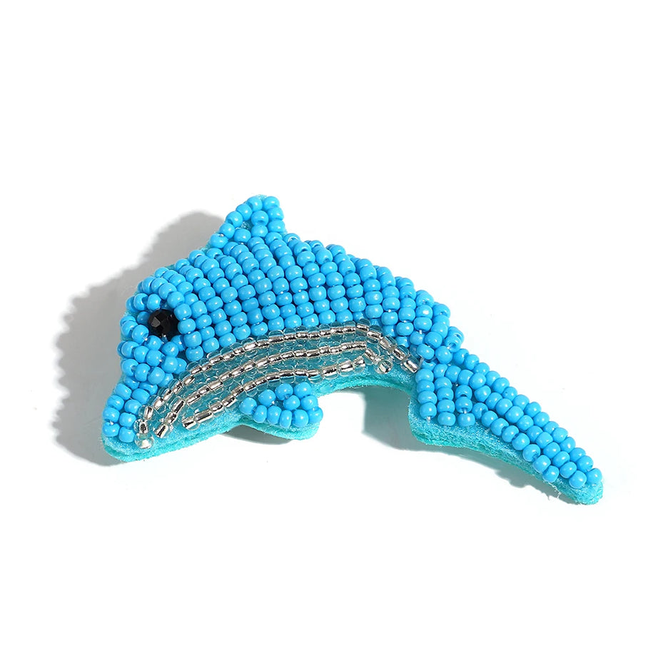 Boho Colorful Starfish, Lobster and Shell Beaded Brooch Pin