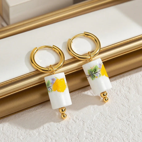 Ceramic Fish Flower Hoop Earrings Jewelry