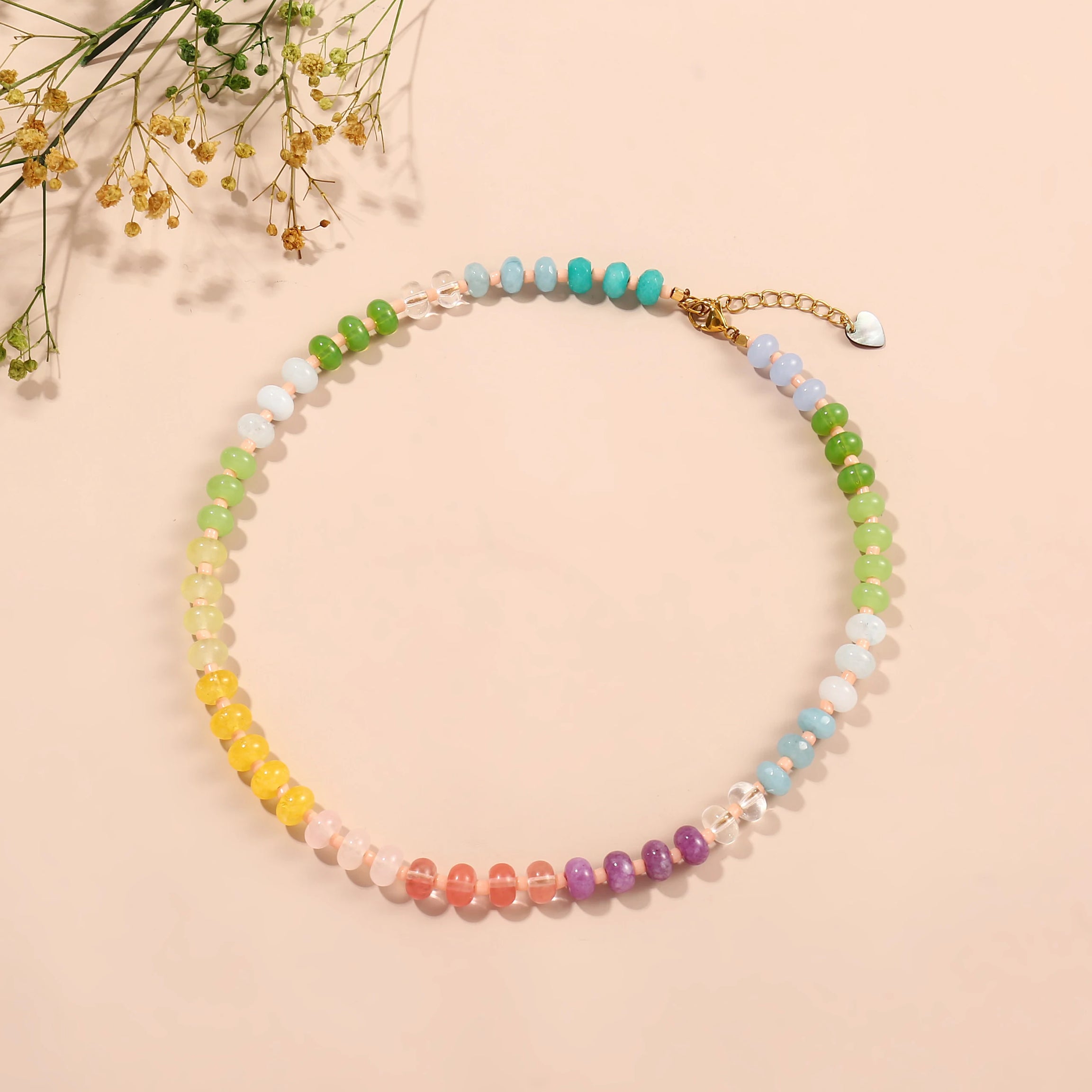 Rainbow Gemstone Beaded Choker Necklace