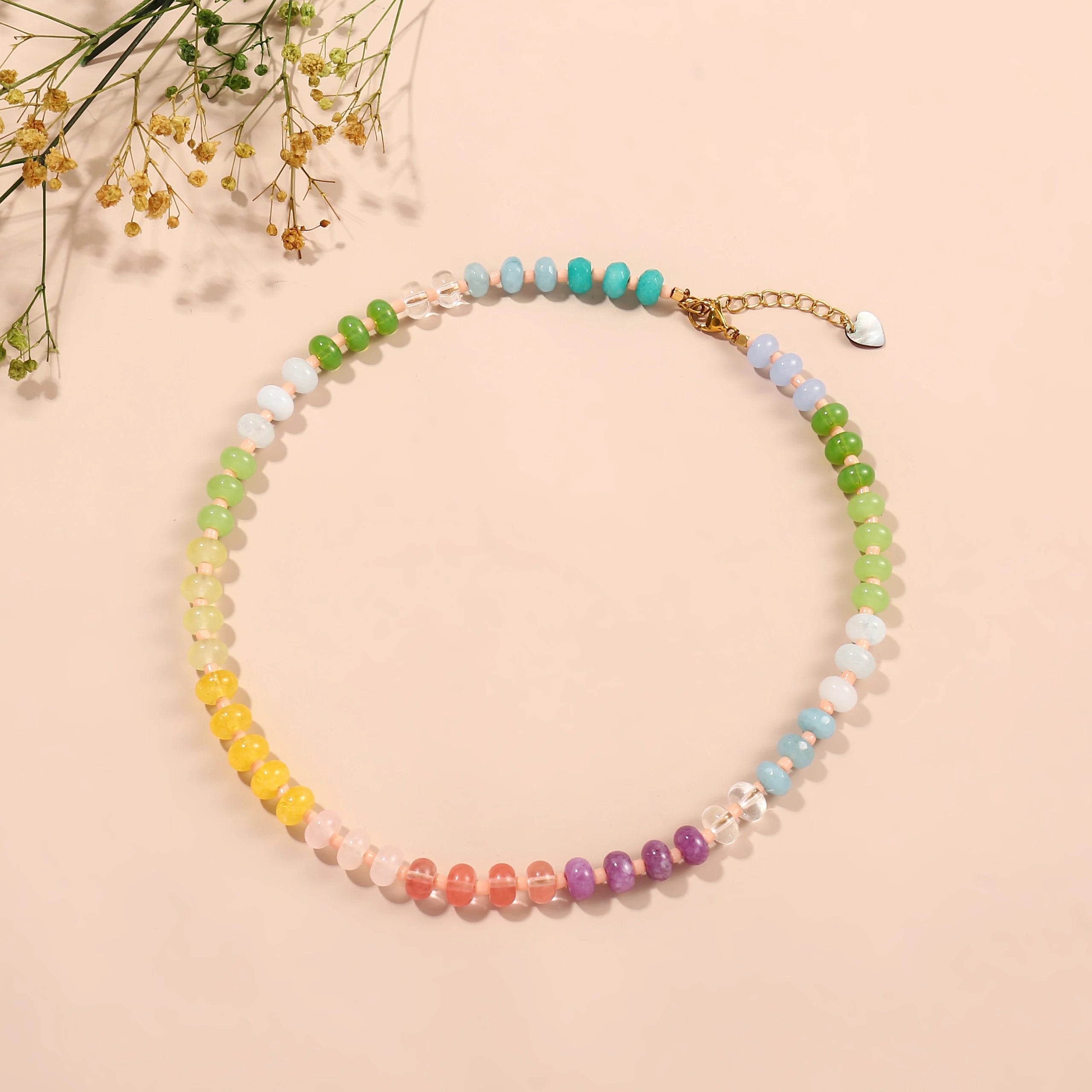 Badu Colorful Natural Stone Beads Necklaces for Women Bohomian Gemstone Beaded Choker Summer Beach Trendy Boho Jewelry Gift