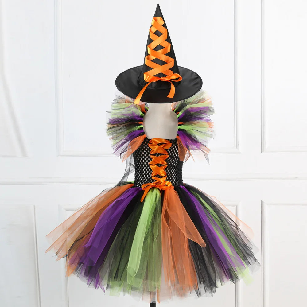 Halloween New Witch Dress Cosplay Costume Dress for Girl Carnival Party Dress Hat Broom Fancy Clothes Suit - Charlie Dolly