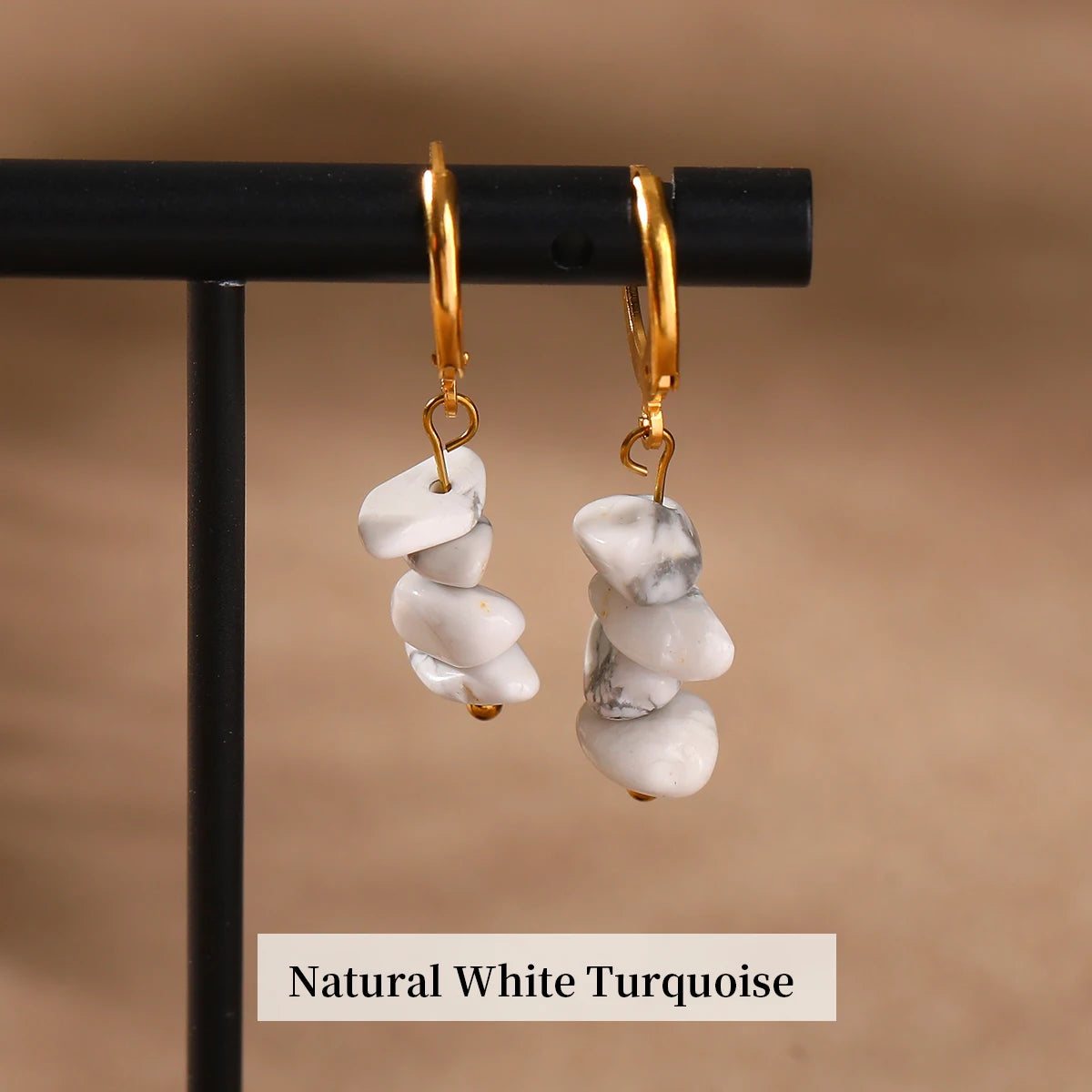 JD Natural Stone Amethyst Chips Golden Hoop Earrings Women Bohemian Crystal Gravel Handmade Reiki Healing Earring Jewerly Gift