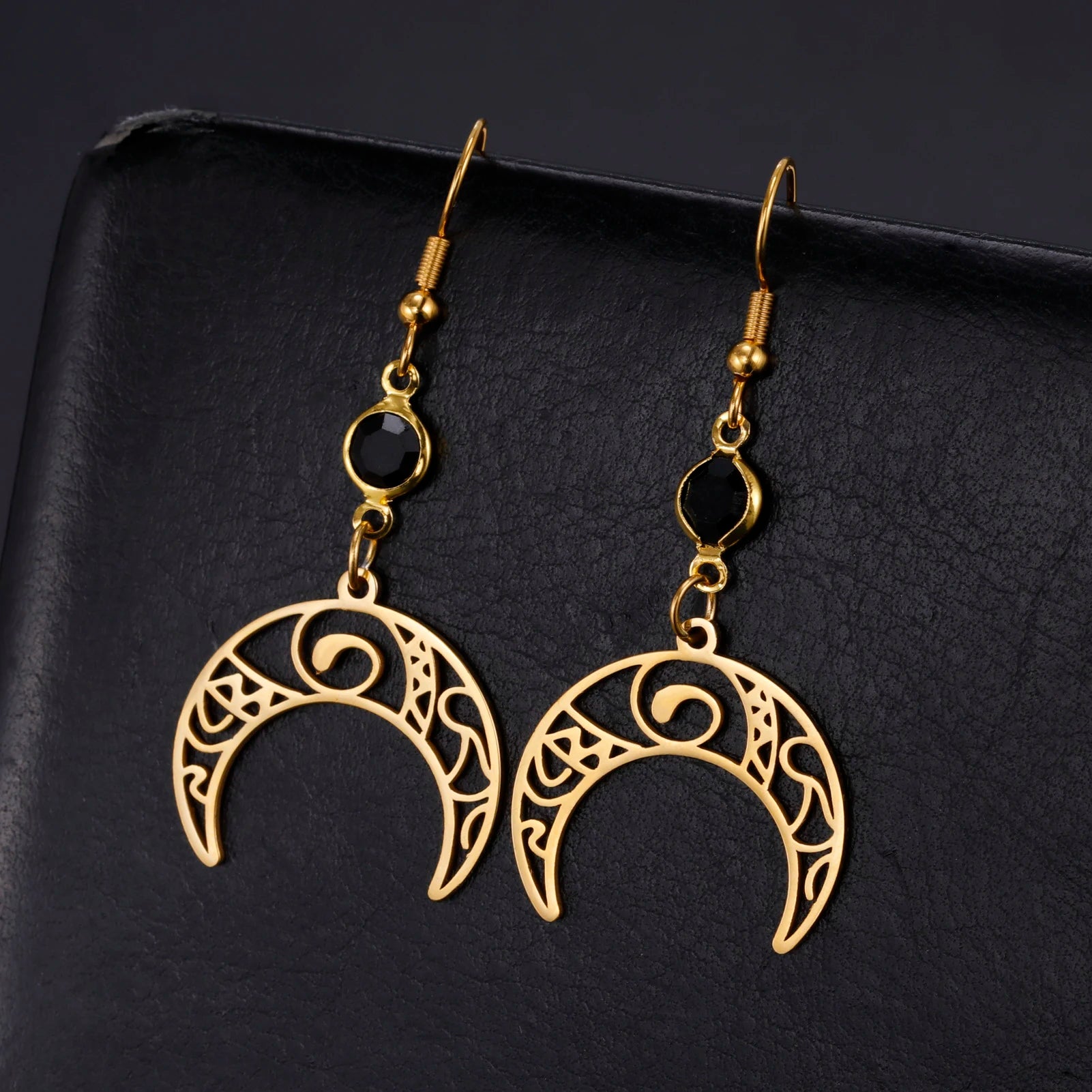 Unift Goth Stainless Steel Earring Triple Rune Moon Phase Pentagram Earrings Woman Men Vintage Jewelry Ear Piercing Witch Knot